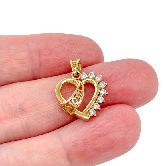 Gold Plated MOM Heart Pendant | Vintage CZ Sterling Silver 925 Gift - Picture 1 of 6